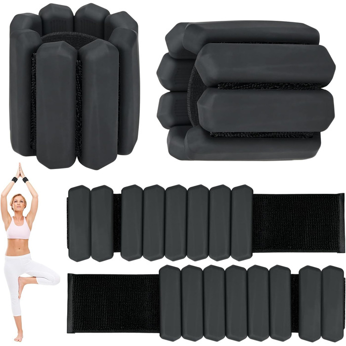 Набір манжет-важків для зап'ястя та щиколоток KOOOGEAR (2 шт., 1 кг) - Рожевий/Чорний, регульовані, для фітнесу, бігу, йоги