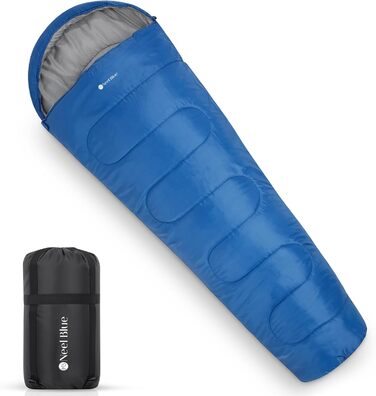 Спальний мішок Mumienschlafsack для дорослих - легкий, компактний, водонепроникний з капюшоном, 220x85см, теплий, пральний, для кемпінгу, походів, подорожей, зелений (королівський синій)