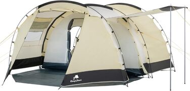 Намет CampFeuer Super+ для 4 особи: великий тунельний намет з 2 входами та тамбуром, 3000 мм водовідштовхування | Груповий, сімейний намет для кемпінгу Sand/Schwarz
