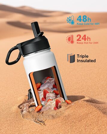 Фляга Coolflask 1,2 л з ізоляцією та трубочкою, нержавіюча сталь, 3 кришки, для спорту та офісу, зберігає холод до 48 годин, тепло до 24 годин, сіро-зелений колір