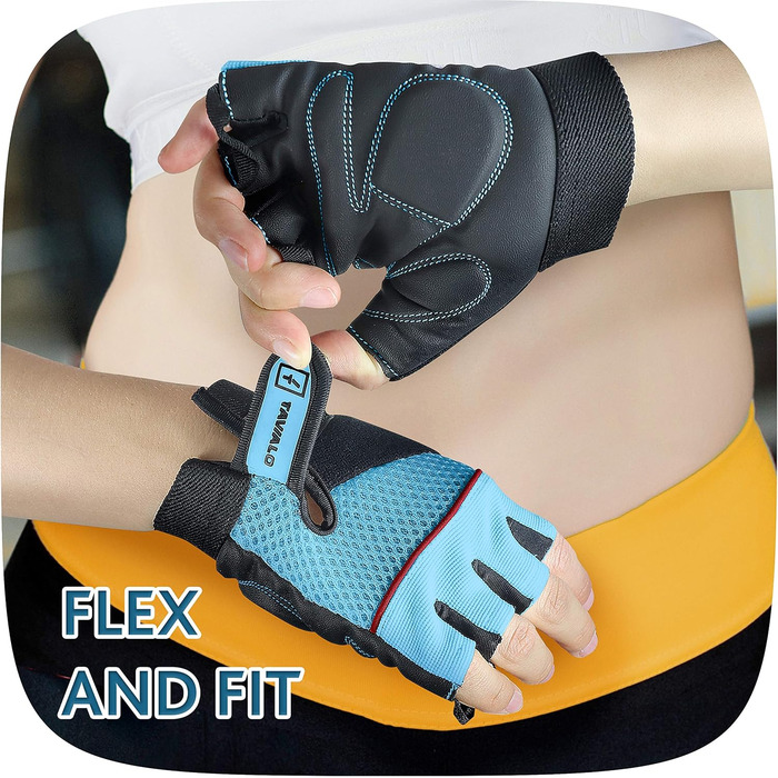 Рукавички для фітнесу жіночі Fitnesshandschuhe, розмір M (16-19 см), шкіра, для силових тренувань (Синьо-Чорно-Червоні)