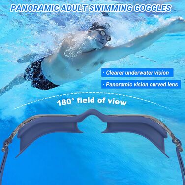 Окуляри для плавання Schwibrille HD з антифогом, UV-захистом, герметичні, зручні - для дорослих, басейн/відкрита вода, синьо-сірі (M)