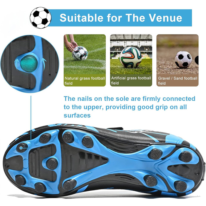 Дитячі футбольні бутси Unisex, дихаючі, для хлопчиків та дівчаток, легкі, антиковзаючі, 28-37 (31 EU), синьо-чорні