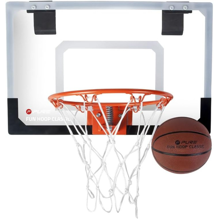 Дитячий баскетбольний кошик Pure2Improve Fun Hoop Classic для кімнати, міні-баскетбольний набір з м'ячем, кільцем, прозорою щиткою, кріпленням на двері
