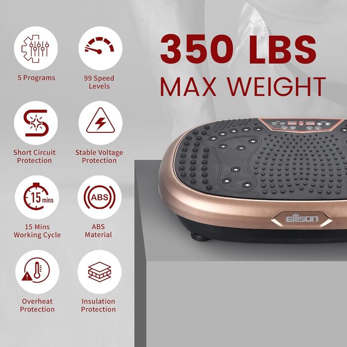 Вібраційна платформа EILISON Fitpro для фітнесу та лімфодренажу, з еспандерами, для фігури, тонусу, відновлення, коричнева