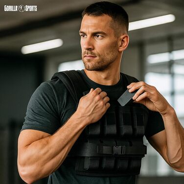 Обважнювальний жилет Gorilla Sports (10/20/30 кг), регульований універсальний жилет з металевими вагами для бігу та тренувань, нейлон, для чоловіків та жінок