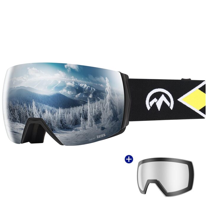 Гірськолижні окуляри OutdoorMaster Ultra з лінзами ZEISS, магнітні змінні лінзи (Срібляста 17% + Прозора), протизапотівання, OTG для сноуборду