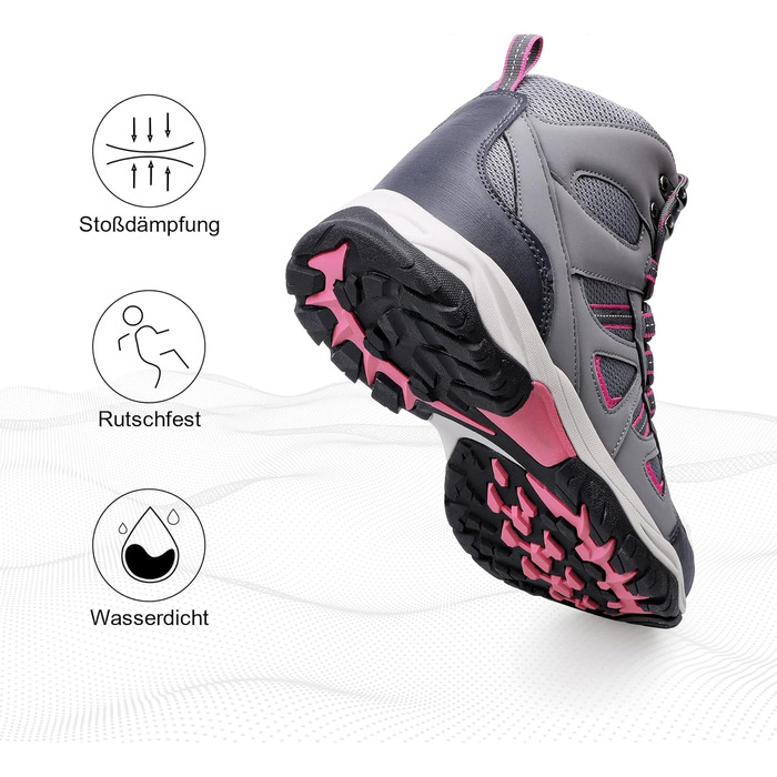 Жіночі водонепроникні трекінгові черевики Riehmot для піших прогулянок, сірі, рожеві, 36 EU
