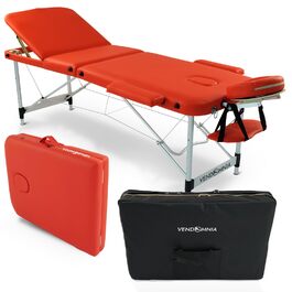 Мобільний масажний стіл Vendomnia з алюмінієвим каркасом, 3 зони, регулювання висоти, з високоякісною підголівником та сумкою, підлокітники, складний, помаранчевий колір