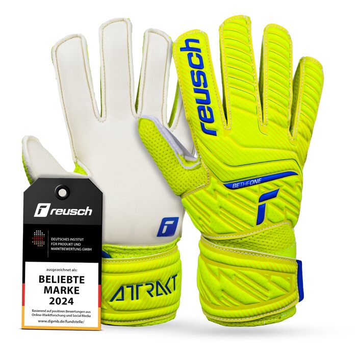 Воротарські рукавички Reusch Attrakt Solid Junior (Safet Yellow/Dp Blue/White) для дітей 5-16 років. Latex Solid, дихаючі, для тренувань та ігор
