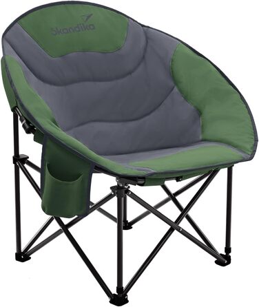 Крісло для кемпінгу Skandika Moonchair Sirkka | Зручне, складне, з кишенею-холодильником, тримачем для напоїв, ручкою та сумкою, антиковзні ніжки, до 150 кг, зелено-сіре