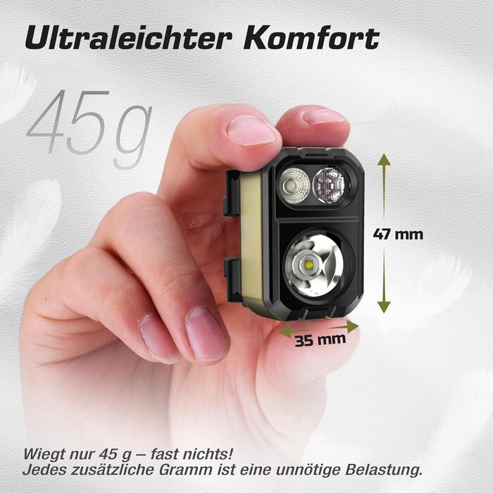 EverBrite LED налобний ліхтар: перезаряджуваний, 45г, IP67, 7 режимів, червоне та зелене світло для бігу, туризму, кемпінгу