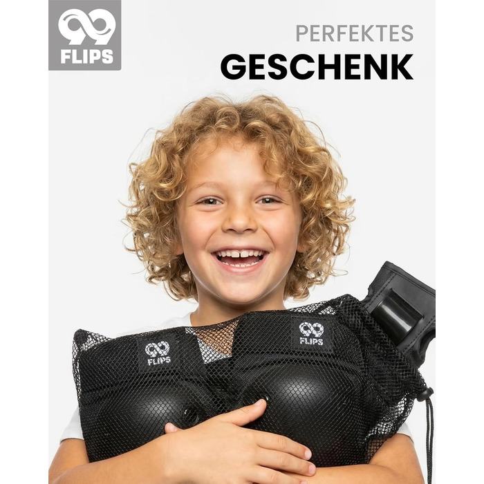 Захист для колін та ліктів 99FLIPS для дітей (3-12 років) - комплект для роликів, скейту, самокату (XS/S/M, чорний)