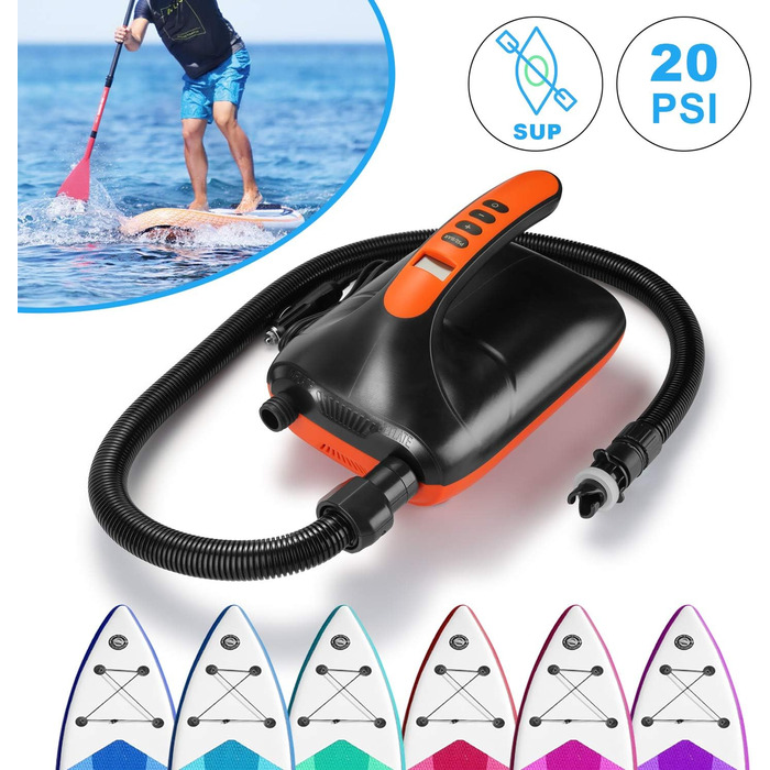 Електричний насос AGPtEK 20PSI для SUP-дощок, човнів та каяків з автовимкненням