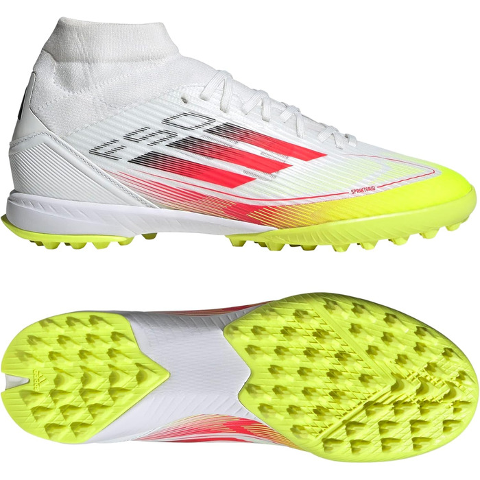 Жіночі футбольні бутси adidas F50 League Mid для гри на траві (46.5 EU, білий/червоний/жовтий)