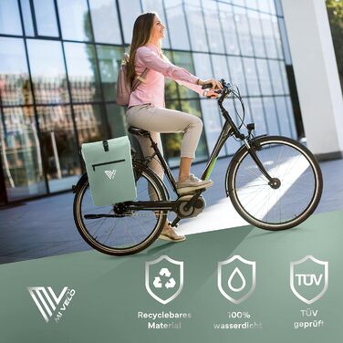 Велосумка на багажник MIVELO 3-в-1: рюкзак, сумка через плече, водонепроникна, без ПВХ, з відділенням для ноутбука, м'ятна