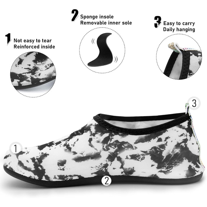 Водні шкарпетки для чоловіків та жінок, шкарпетки для плавання, йоги, аквашузи, пляжні шкарпетки, швидко сохнуть, Slip-on, дихаючі, шкарпетки для плавання, Outdoor, розміри 34-45 EU (34/35 EU, Tie Dye Black)