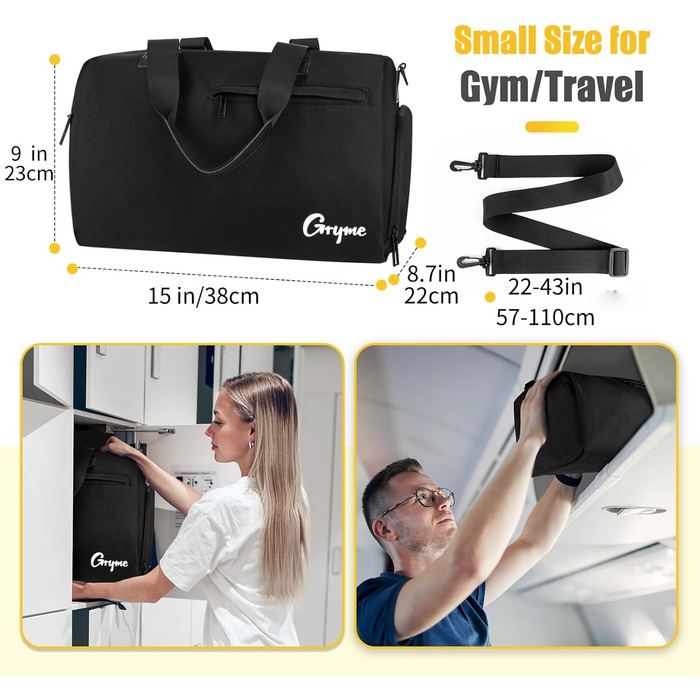 Спортивна сумка Gryme з відділенням для взуття та вологих речей, водовідштовхувальна, 38x23x22 см, для плавання, йоги, тренувань, подорожей, ручна поклажа
