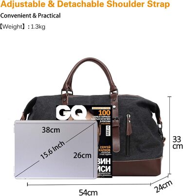 Спортивна сумка для подорожей FANDARE: універсальна дорожня сумка-вікенд з канвасу для жінок та чоловіків, сумка для залу, кемпінгу та пляжу (Чорна)