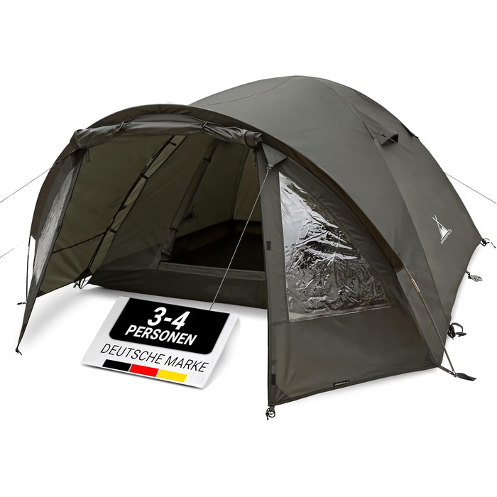 Намет WANDERFALKE® для 2-4 особи, водонепроникний (4000 мм), ультралегкий, з невеликим об'ємом у складеному стані. Сімейний намет з тамбуром для кемпінгу, подорожей, риболовлі. Підходить для теплої та холодної погоди (CAMP 4)