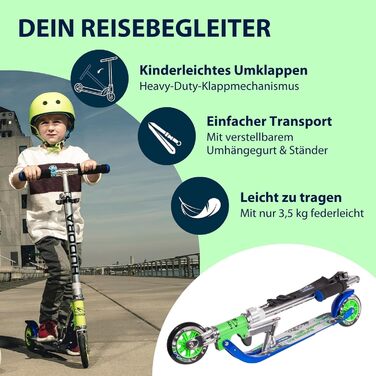 Дитячий алюмінієвий самокат HUDORA BigWheel 125, міський, складаний, регульований, до 100 кг, з ременем для перенесення