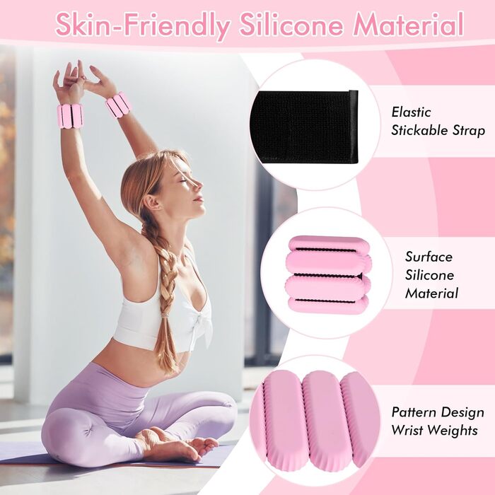 Ваги для зап'ястя та щиколотки жіночі/чоловічі, регульовані, силіконові, для фітнесу, йоги, бігу (Рожеві)