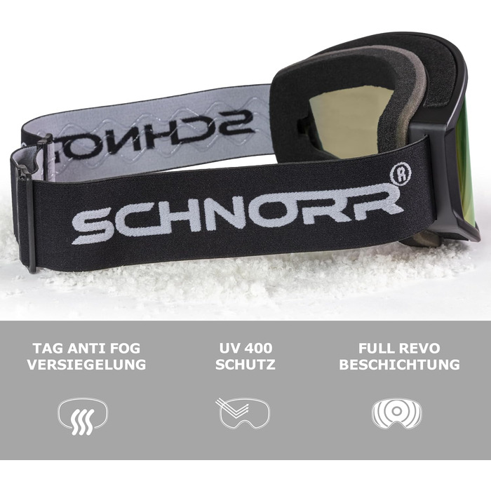 Лижна маска SCHNORR Luchs з дзеркальним покриттям Full REVO, Anti-Fog та UV400 захистом для гірських лиж та сноуборду (Чорна, Золото)