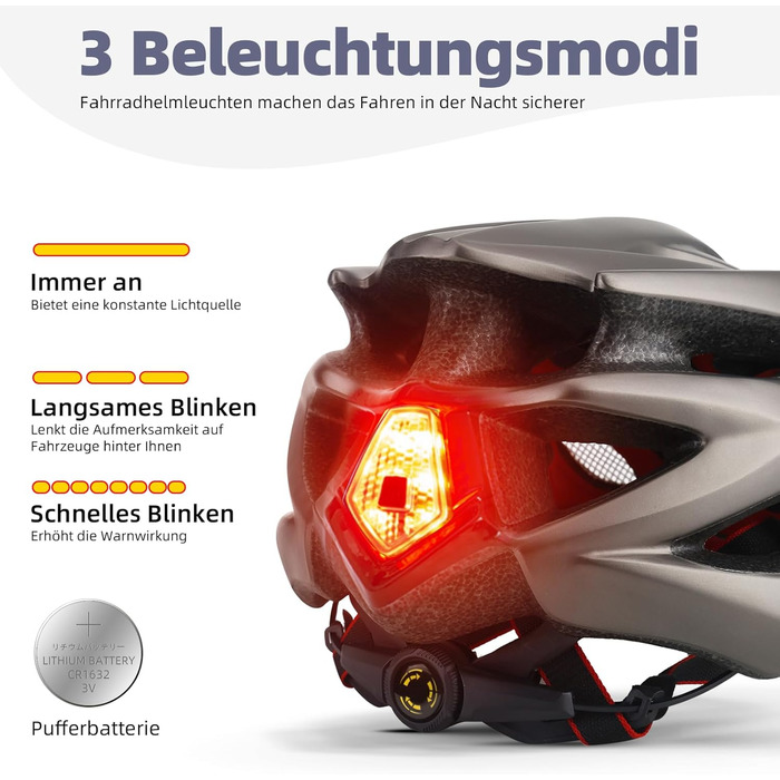 Велошолом Shinmax з візором та LED підсвіткою для дорослих, універсальний, для MTB і шосе, титановий, 57-62 см