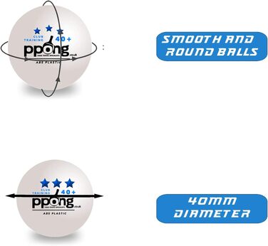 PPONG Набір тенісних кульок для настільного тенісу – 24 шт. – 3 зірки, 40+ Pro ABS, білі – високопродуктивні кульки для гри в приміщенні та на вулиці