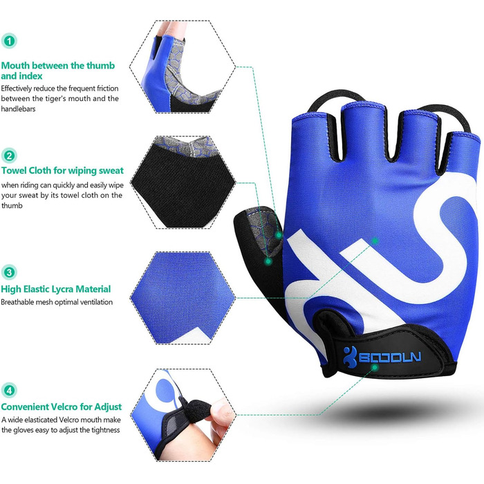 Рукавички для велосипеда чоловічі/жіночі літні - рукавички напівпальці для їзди на велосипеді, відпочинку, MTB, шосе, даунхілу, щоденних поїздок, велотуризму, каякінгу, роликів, вітрильного спорту, греблі. Колір: синій, розмір: M