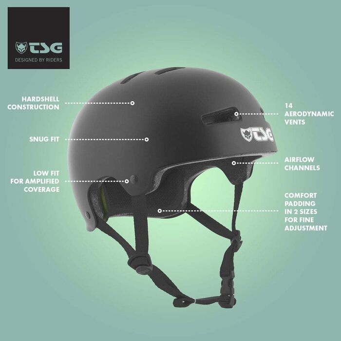 Шолом TSG Evolution для скейтборду, роликів, самоката, BMX, MTB, електровелосипеда, зелений, L/XL (57-59 см)