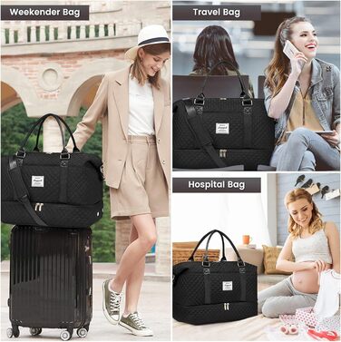 Спортивна сумка LOVEVOOK для жінок з відділенням для взуття та мокрих речей, велика дорожня сумка-вояджер, комплект з косметичкою, водонепроникна, ручна поклажа для літака, спортзал, чорна (M-2pcs)