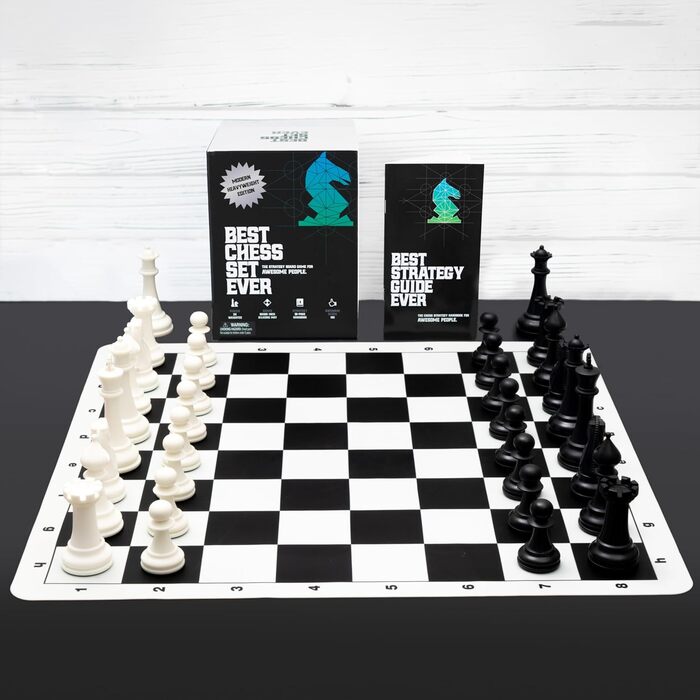 Професійний шаховий набір Best Chess Set Ever 3X з утяжеленими фігурами Staunton (король 10,3 см), силіконовою двосторонньою складною дошкою 50x50 см, для турнірів, дорослих і дітей