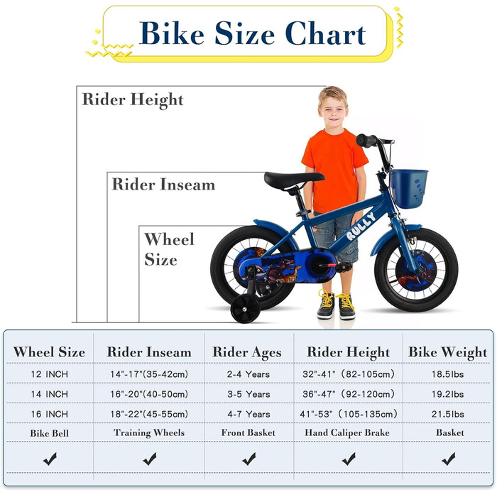 Дитячий велосипед RULLY Динозавр для хлопчиків 2-7 років, 12/14/16 дюймів, BMX, з додатковими колесами, блакитний