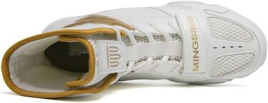 Боксерські кросівки для чоловіків та жінок, дитячі кросівки для залу, кросівки для боротьби, високогірні боксерські кросівки з неслизькою підошвою та дихаючим матеріалом (38 EU, білий/золотий)