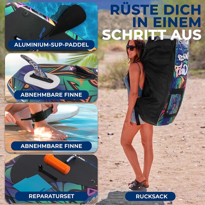 Надувний SUP Серінелайф: комплект для сапсерфінгу з веслом, насосом та сумкою. Підходить для дітей та дорослих, чорний. Макс. вага: 155 кг