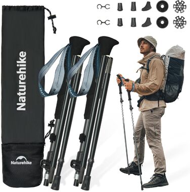 Трекінгові палиці Naturehike з алюмінію 7075, ультралегкі, складані, 115-135 см, для жінок і чоловіків, для хайкінгу, кемпінгу, альпінізму
