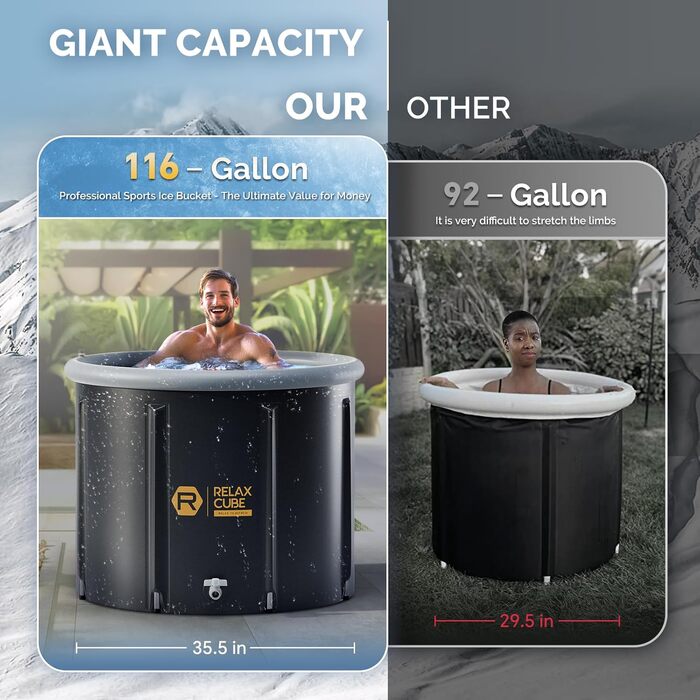 RelaxCube льодяна ванна для спортсменів XL 440 л — переносна багатошарова ванна для холодної терапії, відновлення після тренувань, для дому та вулиці, надувна капсула для крижаної води