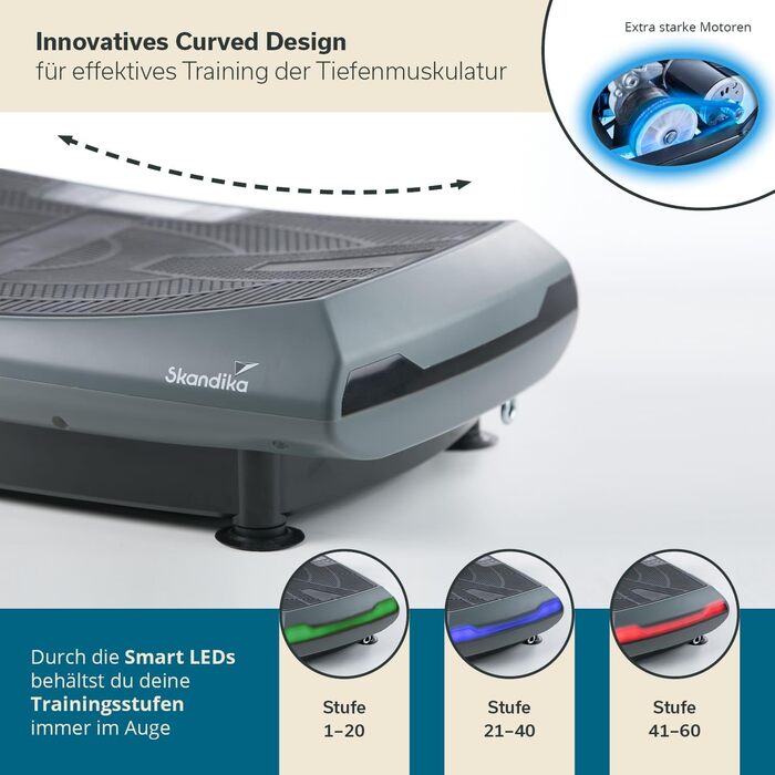 Платформа для вібраційного тренування Skandika V2000 4D Grey | Вібраційна платформа 4D, Bluetooth, пульт ДУ, 60 рівнів, 3+3 програми