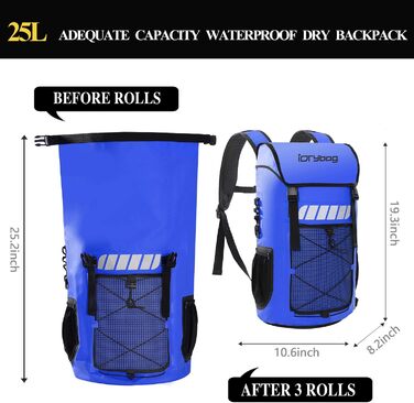 Водонепроникний рюкзак IDRYBAG для чоловіків 25L - ідеальний для каякінгу та піших прогулянок (Блакитний)