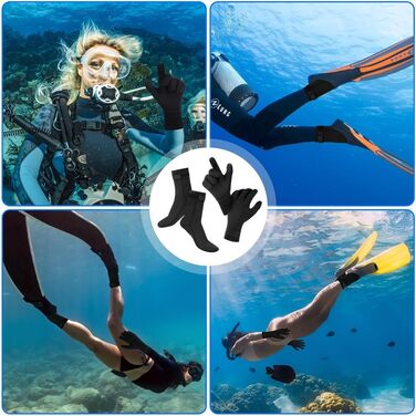 AOOSA Неопренові рукавички та шкарпетки для плавання, унісекс, 3 мм, чорні, M. Захист від ковзання, для дайвінгу, серфінгу, снорклінгу