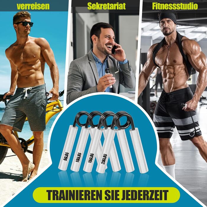 Набір з 4 тренажерів для рук та пальців, алюмінієвий тренажер передпліччя, тренажер для сили хвата, тренажер для м'язів рук, для зміцнення хвата, нарощування м'язів та реабілітації рук (50/100/150/200 lbs)