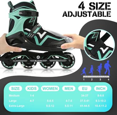 Регульовані ролики для дітей (хлопчики та дівчатка), світлові ролики для дітей 6-12 років, світлові ролики для жінок та чоловіків