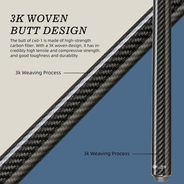 Білльярдний кий Konllen Heavy Hitter Break-Queue з карбону, 12.9 мм наконечник, для розбивання (Break-Queue), 3-х частинний, з можливістю перемикання на Jump-Queue