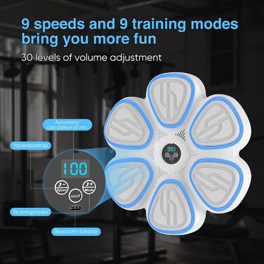 Музична боксерська машина Doramier з Bluetooth, LED-підсвічуванням та 2 парами рукавичок. 9 режимів тренування, підрахунок ударів, для дорослих та дітей.