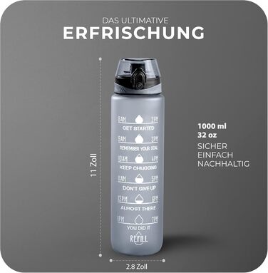 Фляга спортивна Roe Tenpo 1L, Tritan, без BPA, для спорту та відпочинку (сіра)