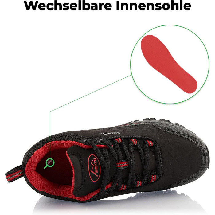 Черевики для хайкінгу/трекінгу для жінок та чоловіків, водонепроникні, чорно-зелені/чорно-червоні (36 EU)