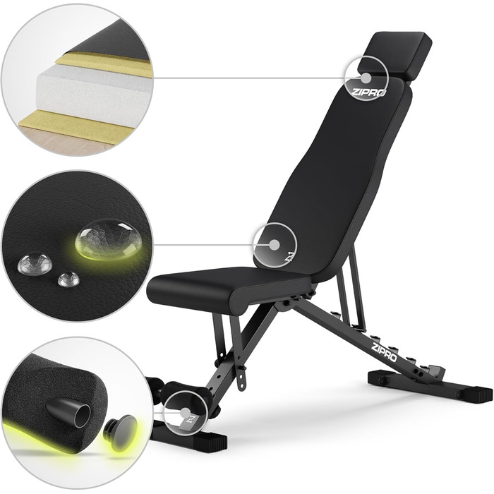 Спортивна лава ZIPRO для дому: 7 положень, навантаження до 300 кг, тренажер для пресу та спини, чорний колір