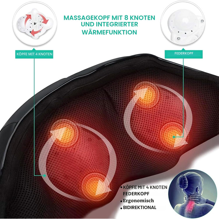 Масажне подушка для шиї та спини Medcursor з підігрівом, Шиацу масажер для глибоких тканин, 3D масаж, чорний