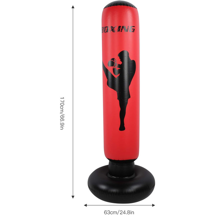 Надувний боксерський мішок 170 см для силових тренувань, чорно-червоний PVC, для чоловіків, жінок, хлопчиків та дівчаток